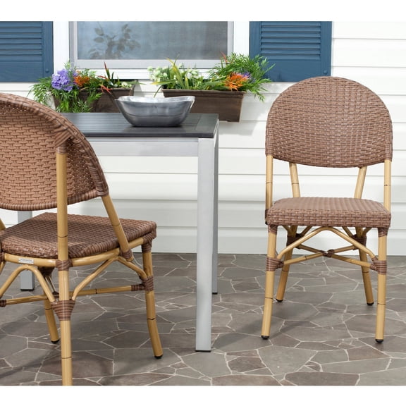 Safavieh Barrow Wicker Indoor-Outdoor Stacking Side Chair, Brown, Set of 2