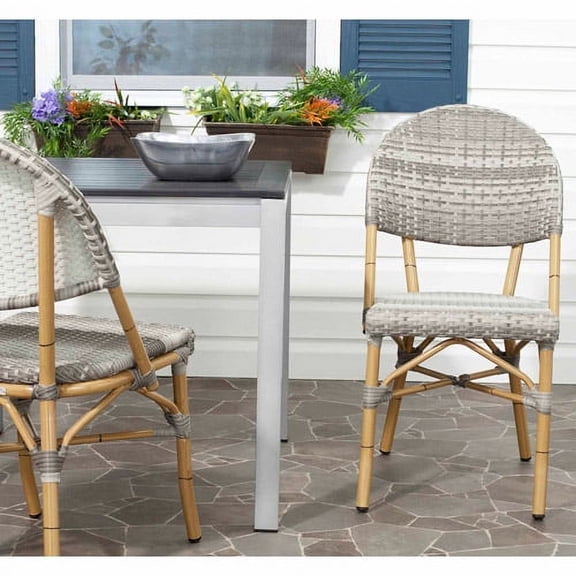 Safavieh Barrow Wicker Indoor-Outdoor Stacking Side Chair, Grey, Set of 2