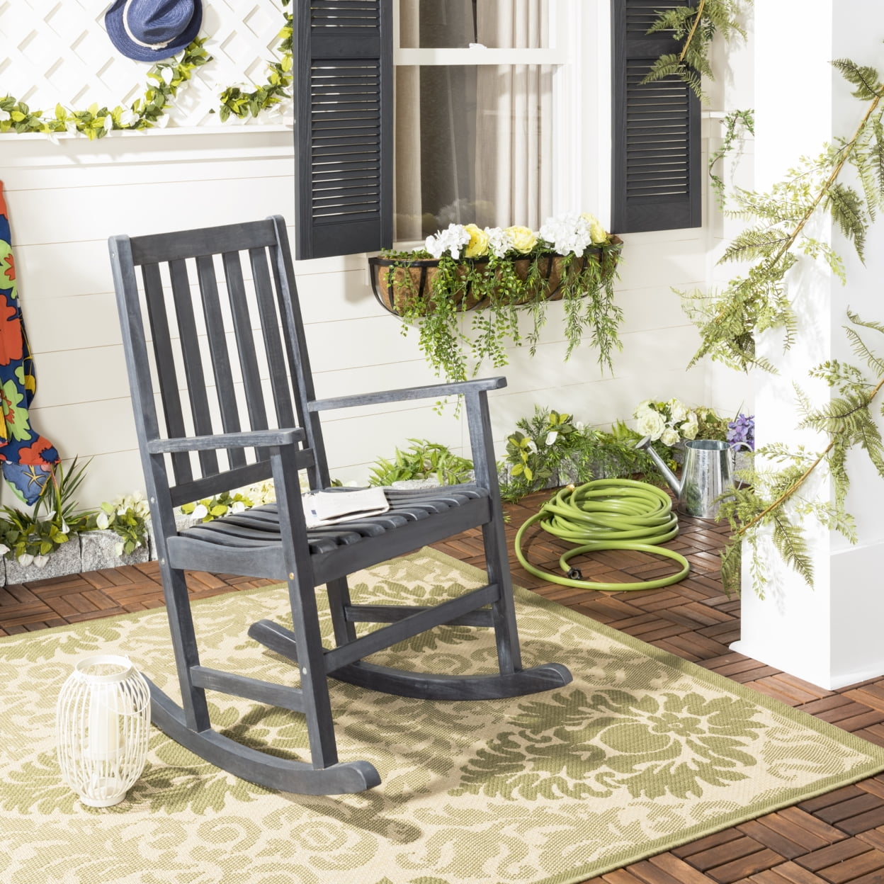 Better Homes Gardens Ridgely Slat Back Mahogany Rocking Chair Brown Walmart