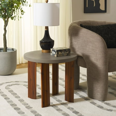 Safavieh Basilio Traditioal Wood Round End Table, Light Gray / Natural