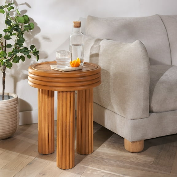 Safavieh Bayard Modern Rattan Pole and Plywood Round End Table, Natural