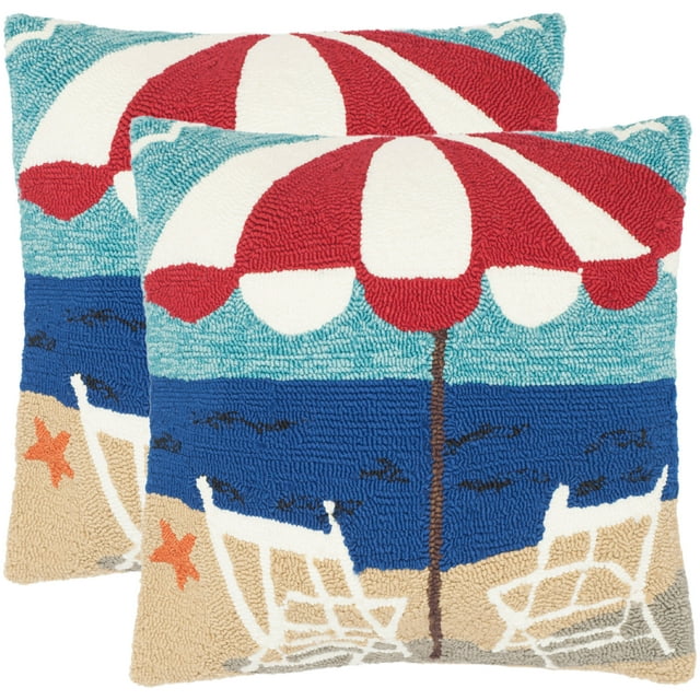 Safavieh Beach Chair 20" x 20" Nautical Blue Outdoor Pillow, Set of 2