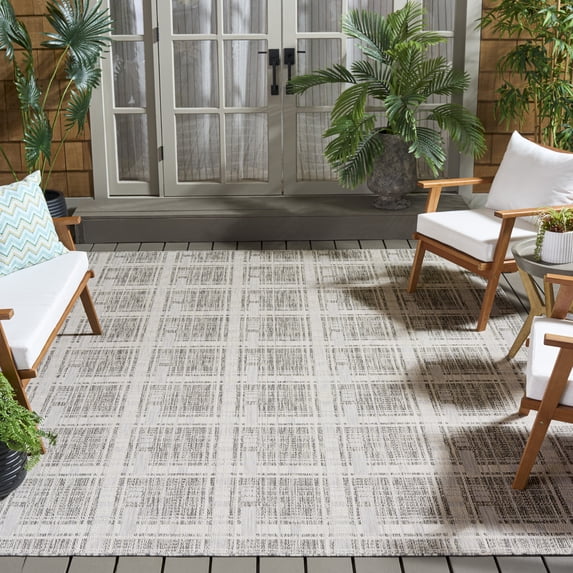 Safavieh Beach House Eliot Geometric Indoor/Outdoor Area Rug, Gray/Ivory, 6'7" x 6'7" Square