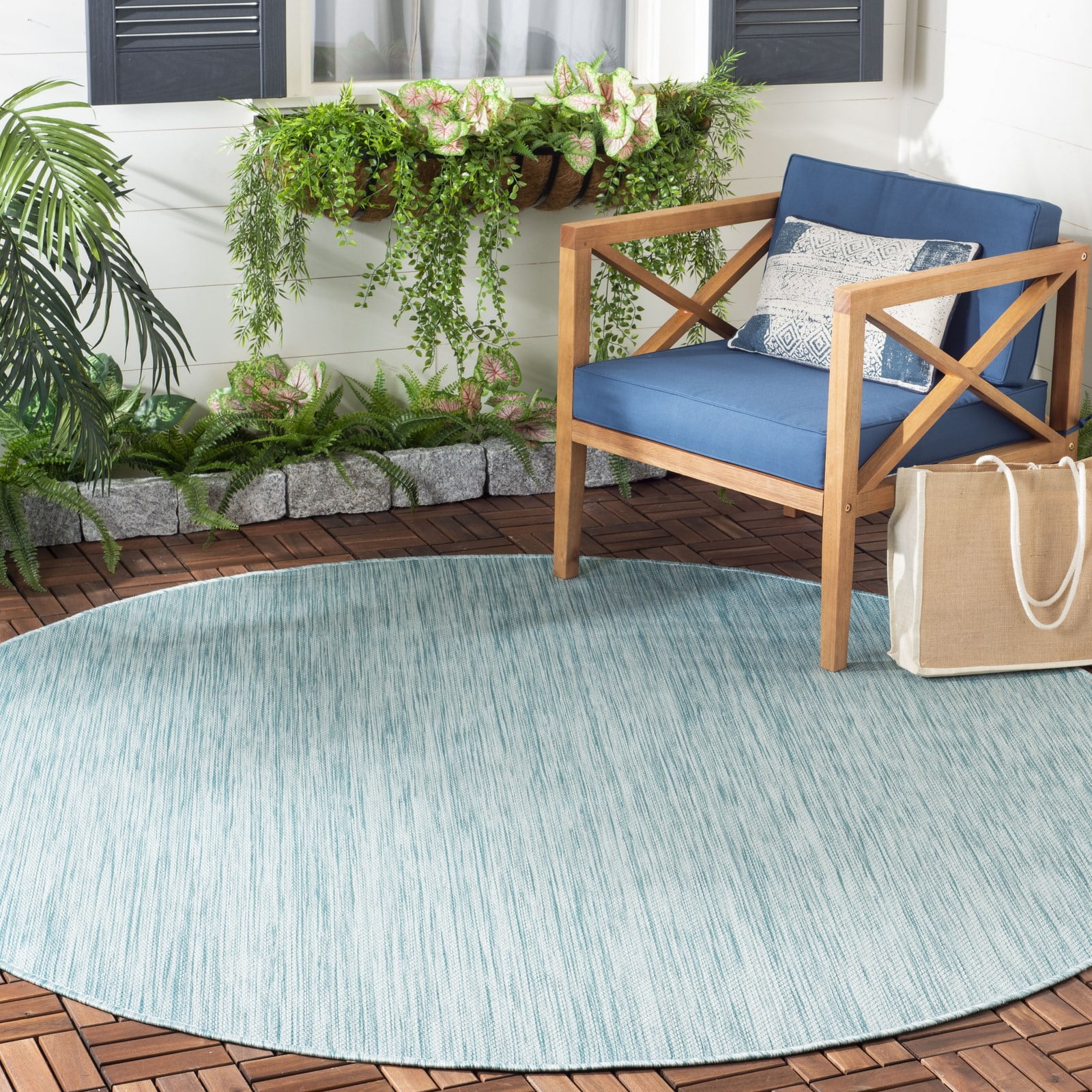 Safavieh Beach House Kian Abstract Outdoor Area Rug, Aqua, 6'7
