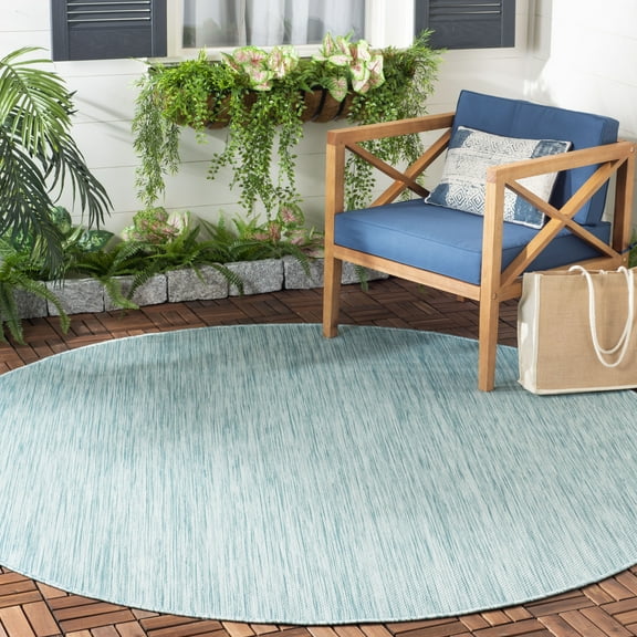 SAFAVIEH Beach House Tayler Solid Indoor/Outdoor Area Rug, Aqua, 6'7" x 6'7" Round