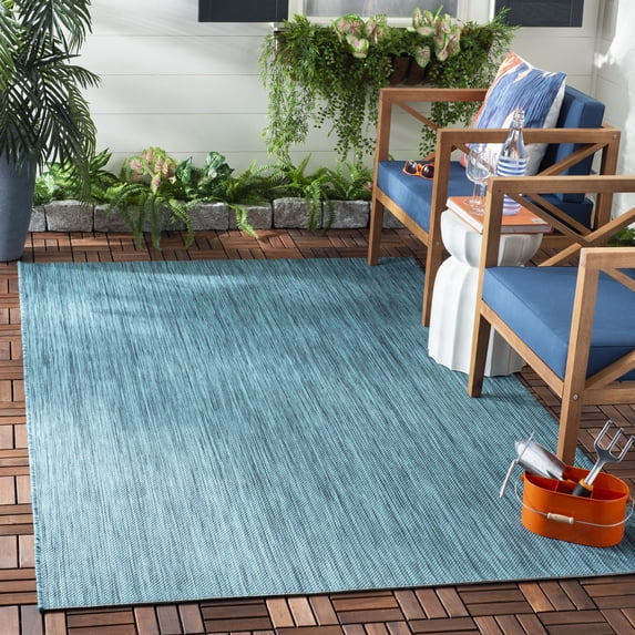SAFAVIEH Beach House Tayler Solid Indoor/Outdoor Area Rug, Turquoise, 5'3" x 7'6"