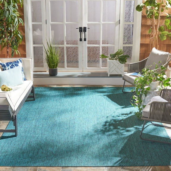 SAFAVIEH Beach House Tayler Solid Indoor/Outdoor Area Rug, Turquoise, 8' x 10'