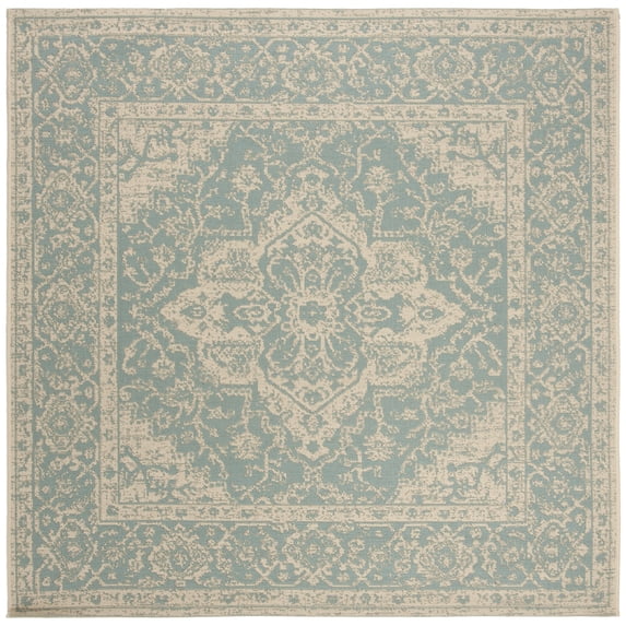 Safavieh Beach House Mai Traditional Outdoor Area Rug, Aqua/Cream, 6'7" x 6'7" Square
