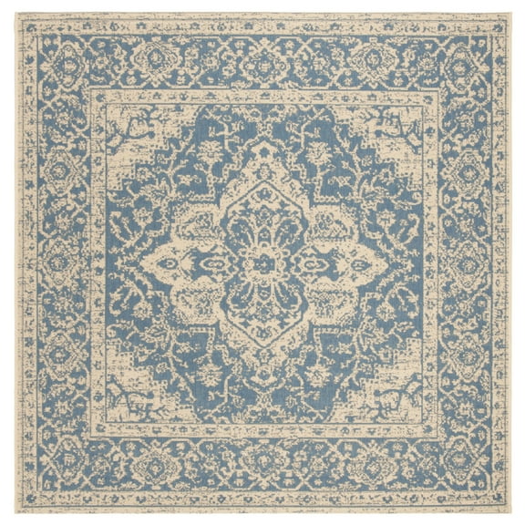 Safavieh Beach House Mai Traditional Outdoor Area Rug, Blue/Cream, 6'7" x 6'7" Square