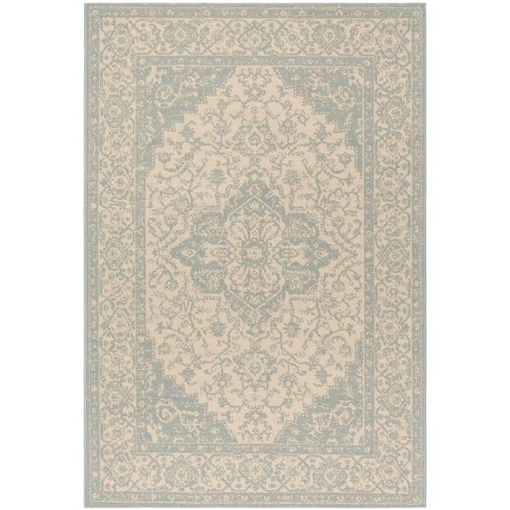 Safavieh Beach House Mai Traditional Outdoor Area Rug, Cream/Aqua, 4' x 6'