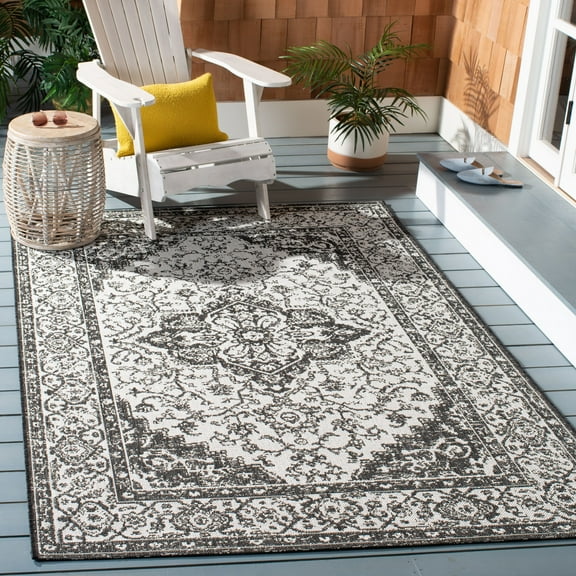 Safavieh Beach House Mai Traditional Outdoor Area Rug, Light Grey/Charcoal, 3' x 5'
