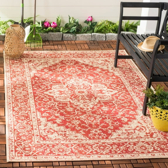 Safavieh Beach House Mai Traditional Outdoor Area Rug, Red/Cream, 8'6" x 12'