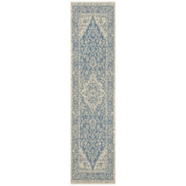 Safavieh Beach House Mai Traditional Outdoor Runner, Blue/Cream, 2' x 8'