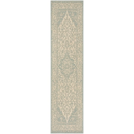 Safavieh Beach House Mai Traditional Outdoor Runner, Cream/Aqua, 2' x 8'