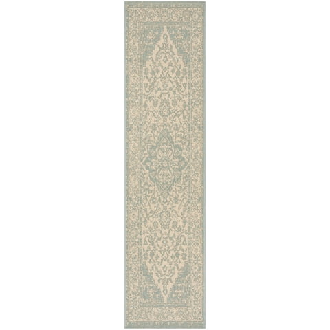 Safavieh Beach House Mai Traditional Outdoor Runner, Cream/Aqua, 2' x 8'