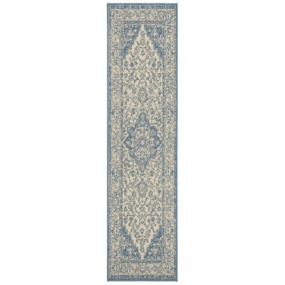 Safavieh Beach House Mai Traditional Outdoor Runner, Cream/Blue, 2' x 8'