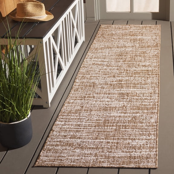SAFAVIEH Beach House Nikola Geometric Indoor/Outdoor Runner Rug, Brown/Ivory, 2' x 8'