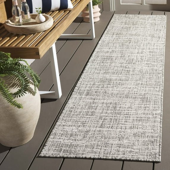 SAFAVIEH Beach House Nikola Geometric Indoor/Outdoor Runner Rug, Gray/Ivory, 2' x 8'