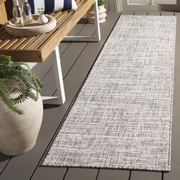 SAFAVIEH Beach House Nikola Geometric Indoor/Outdoor Runner Rug, Gray/Ivory, 2' x 8'
