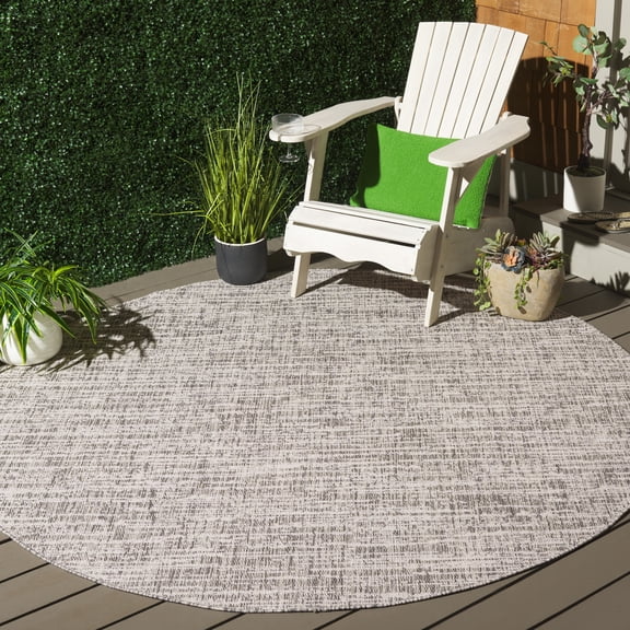SAFAVIEH Beach House Nikola Geometric Indoor/Outdoor Area Rug, Gray/Ivory, 6'7" x 6'7" Round