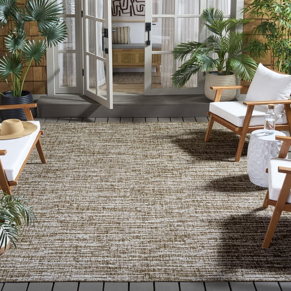 Safavieh Beach House Nikola Geometric Indoor/Outdoor Area Rug, Brown/Ivory, 6'7" x 6'7" Square