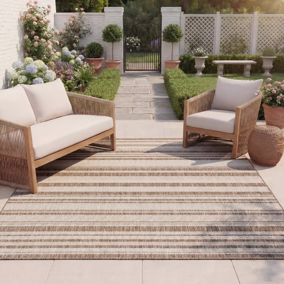 Safavieh Beach House Merrilyn Striped Indoor/Outdoor Area Rug, Brown/Ivory, 9' x 12'