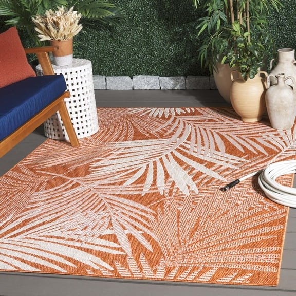 Safavieh Beach House Declan Botanical Indoor/Outdoor Area Rug, Orange/Ivory, 6'7" x 6'7" Square