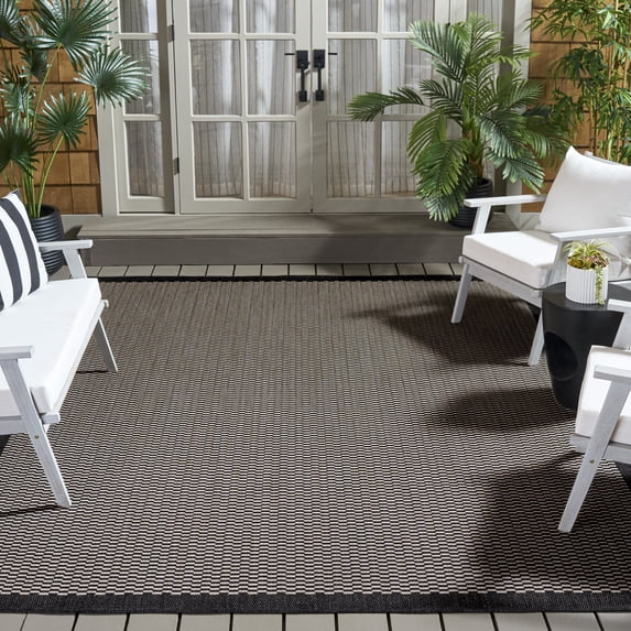 Safavieh Beach House Maryam Bordered Indoor/Outdoor Area Rug, Black/Beige, 6'7" x 6'7" Square