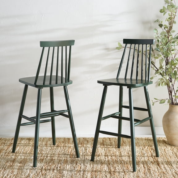 Safavieh Beaufort Scandinavian High Back Wood Stools, Garden Green (Set of 2)