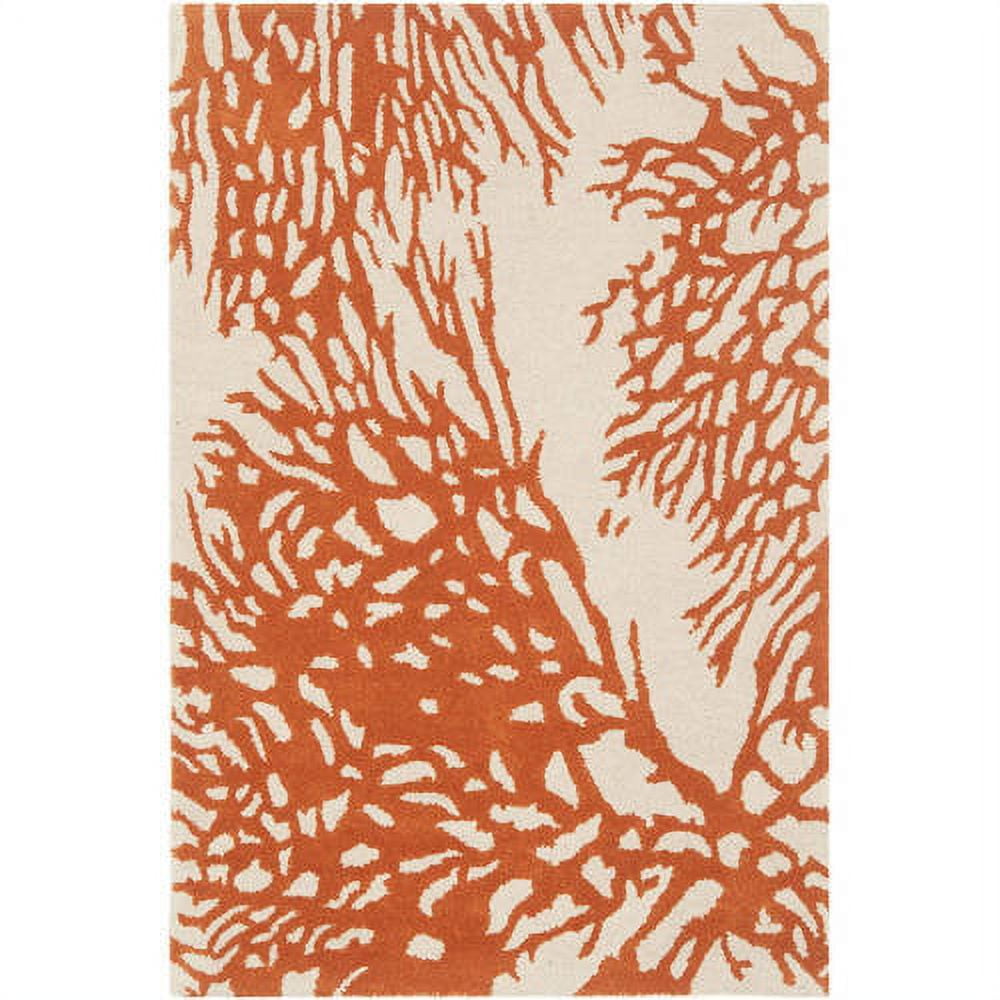 Ivory and Terracotta Hand-Tufted Wool Area Rug, 5' x 8'
