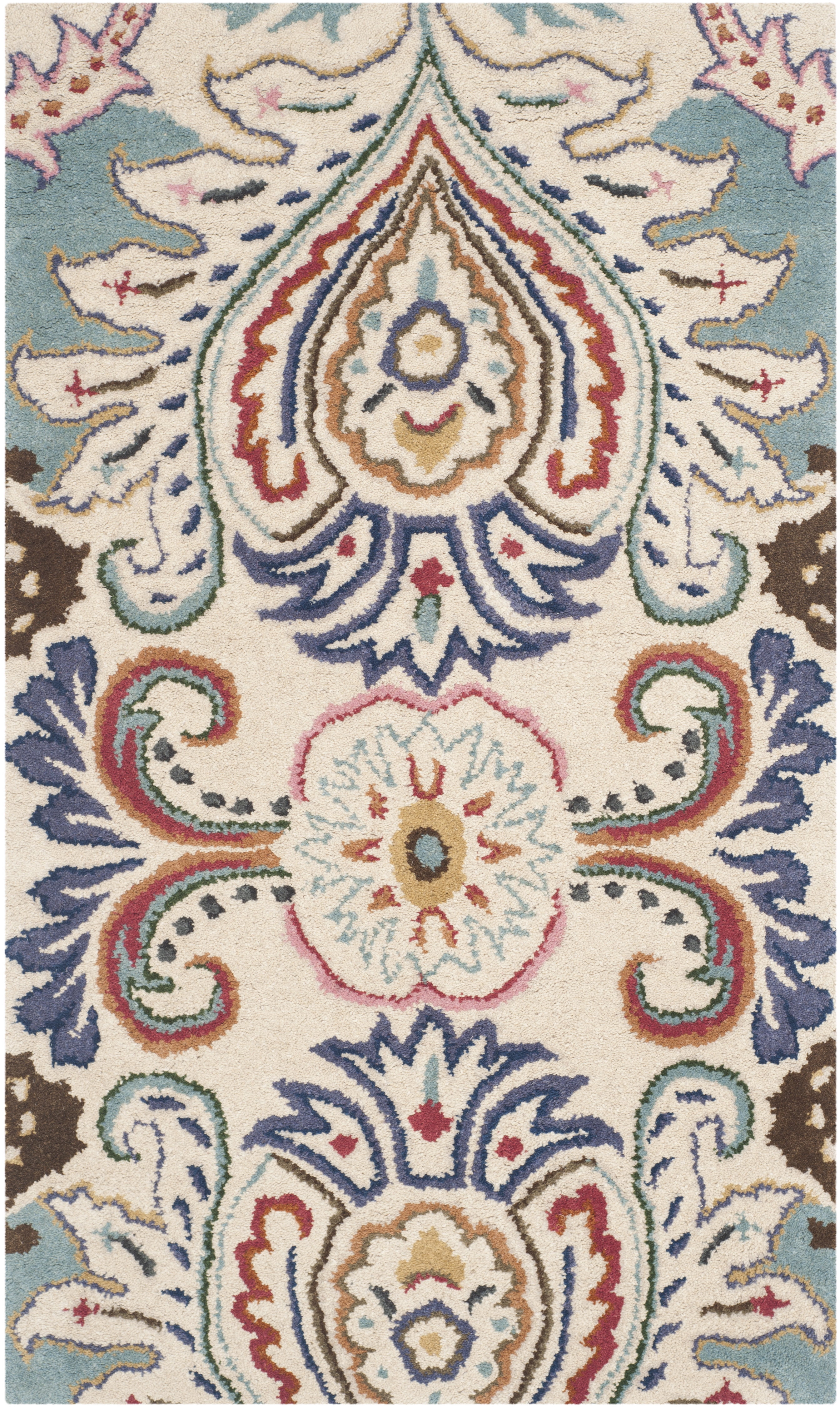 Ivory and Blue Hand-Tufted Wool Area Rug