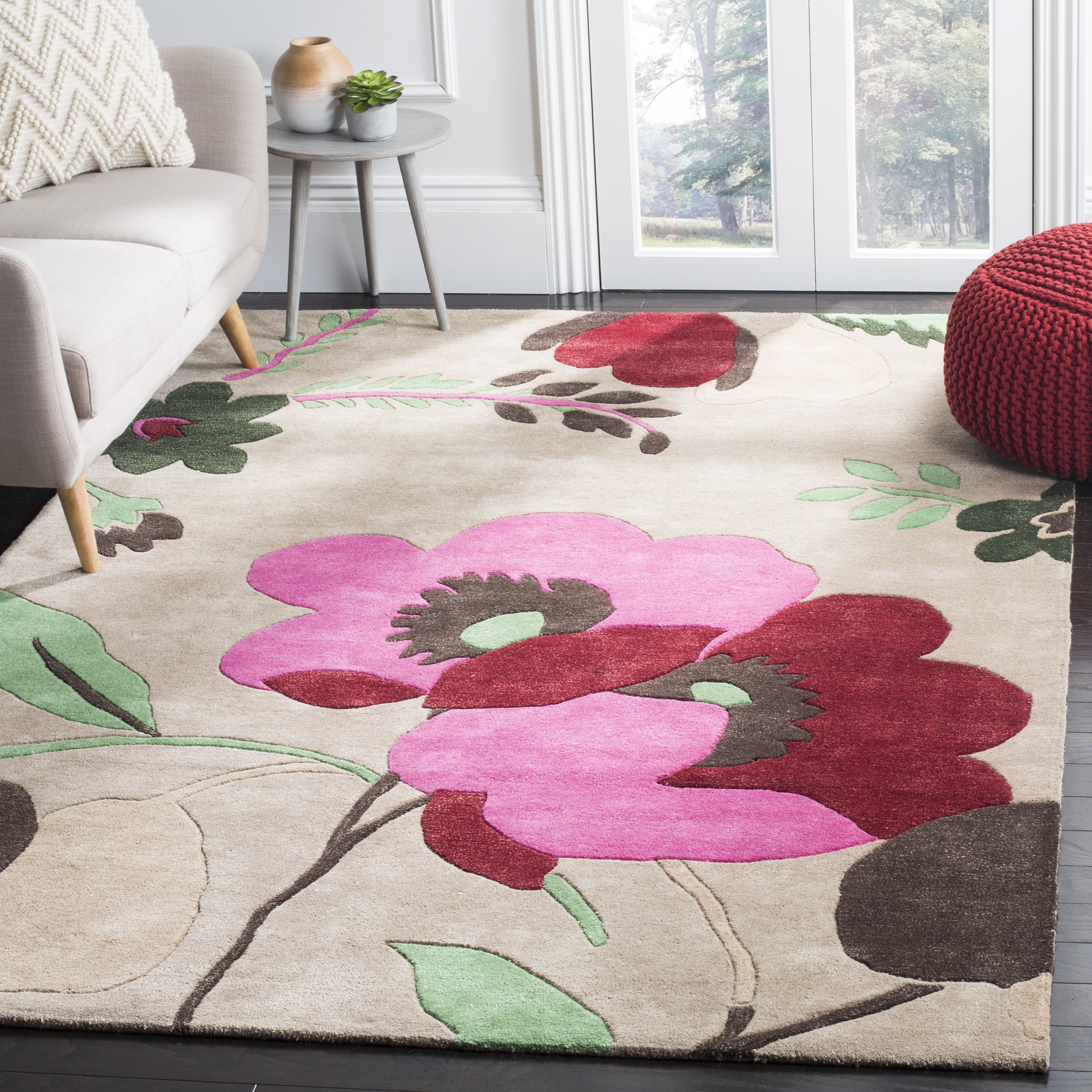 Multicolor Floral Hand-Tufted Wool Area Rug, 5' x 8'
