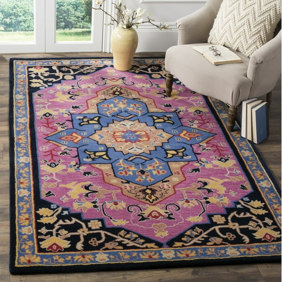 SAFAVIEH Bellagio Trevelyan Bordered Wool Area Rug, Pink/Multi, 5' x 8'