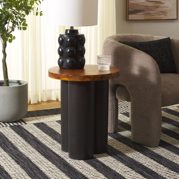 Safavieh Benvolio Modern Wood Round End Table, Natural / Charcoal