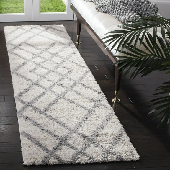 SAFAVIEH Berber Kyle Geometric Shag Runner Rug, Cream/Gray, 2' x 8'