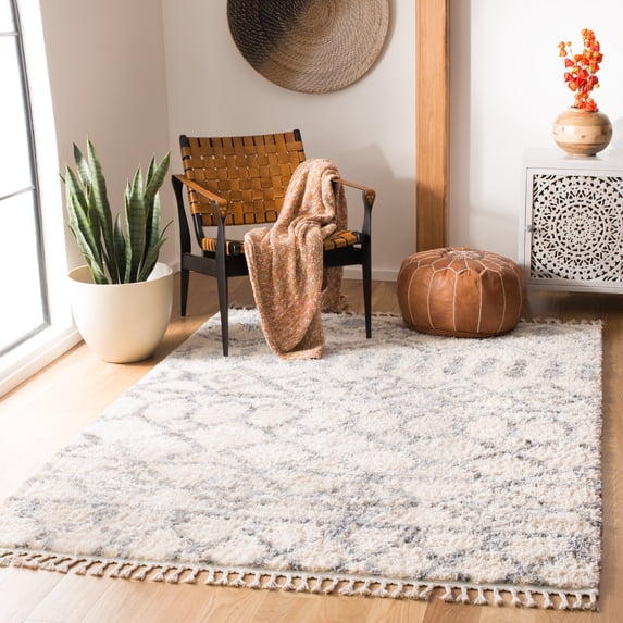 SAFAVIEH Berber Fringe Rada Aztec Shag Area Rug, Cream/Gray, 8' x 10'