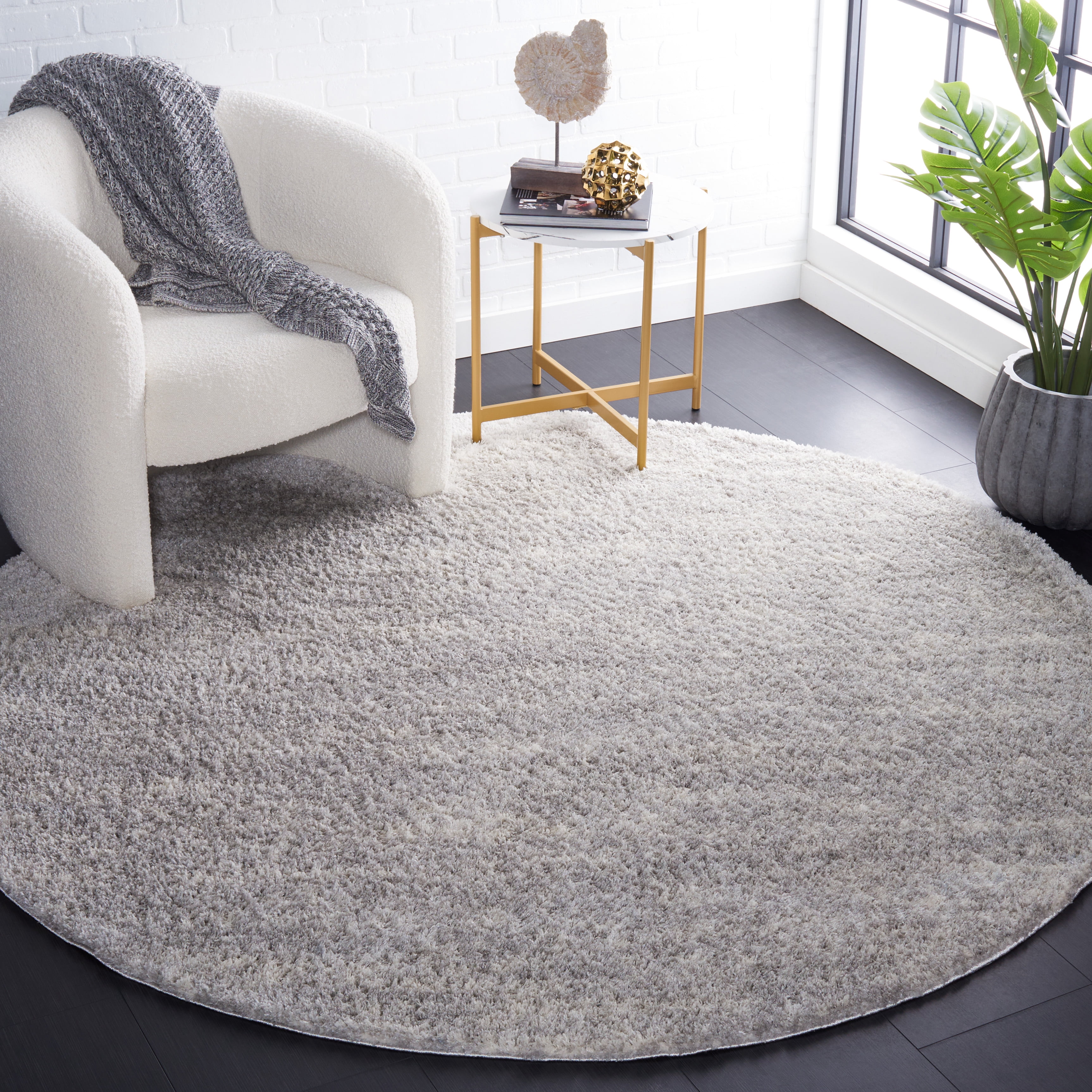 Safavieh Berber Torvald Abstract Polyester Shag Area Rug, Gray/Ivory, 10' x 10' Round
