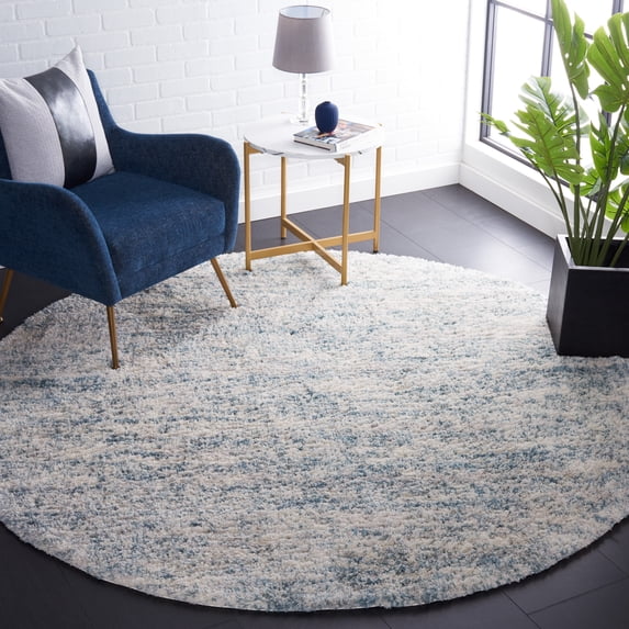 Safavieh Berber Torvald Abstract Polyester Shag Area Rug, Ivory/Light Aqua, 10' x 10' Round