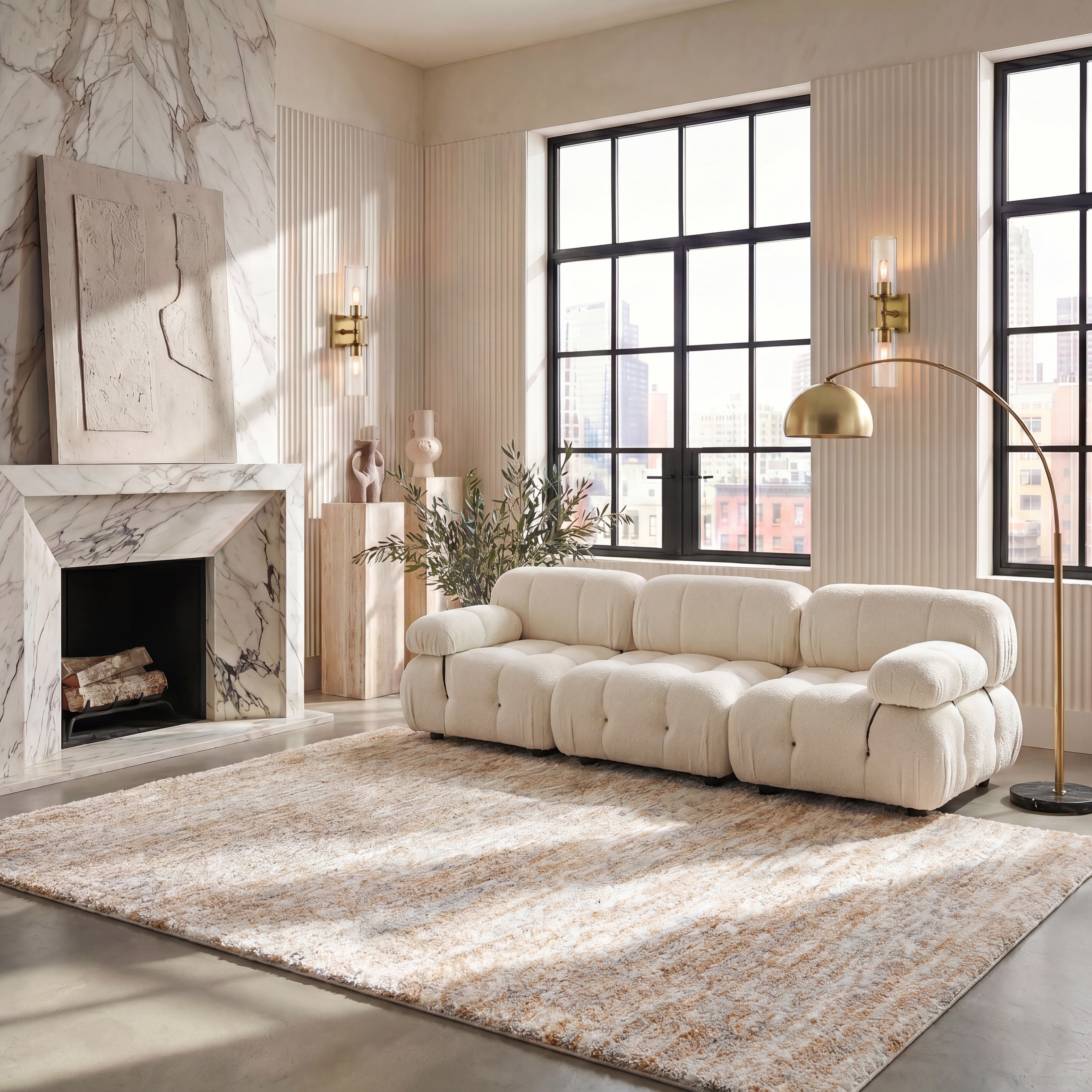 Safavieh Berber Torvald Abstract Polyester Shag Area Rug, Ivory/Light Gold, 3' x 5'