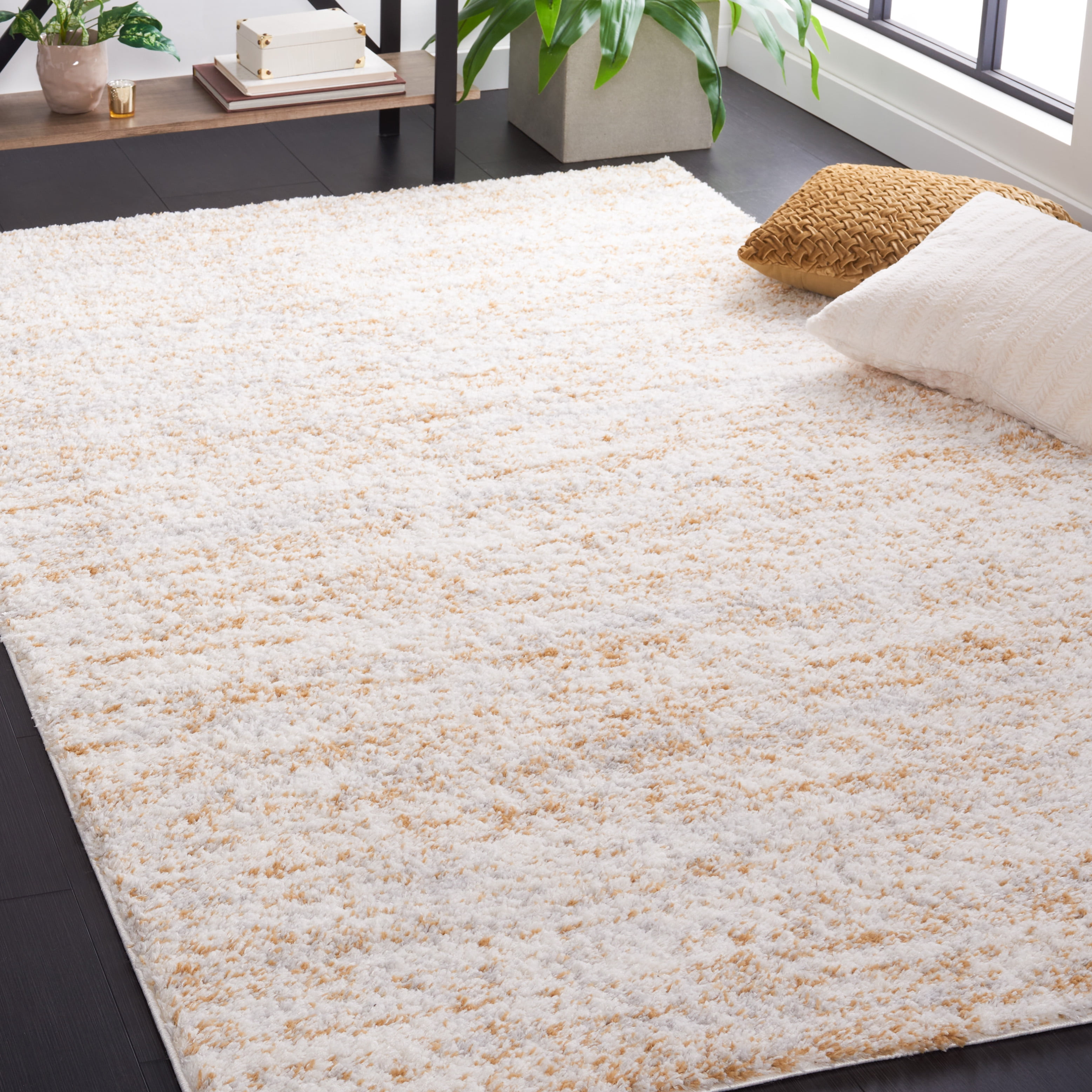 Safavieh Berber Torvald Abstract Polyester Shag Area Rug, Ivory/Light Gold, 4'5" x 4'5" Square