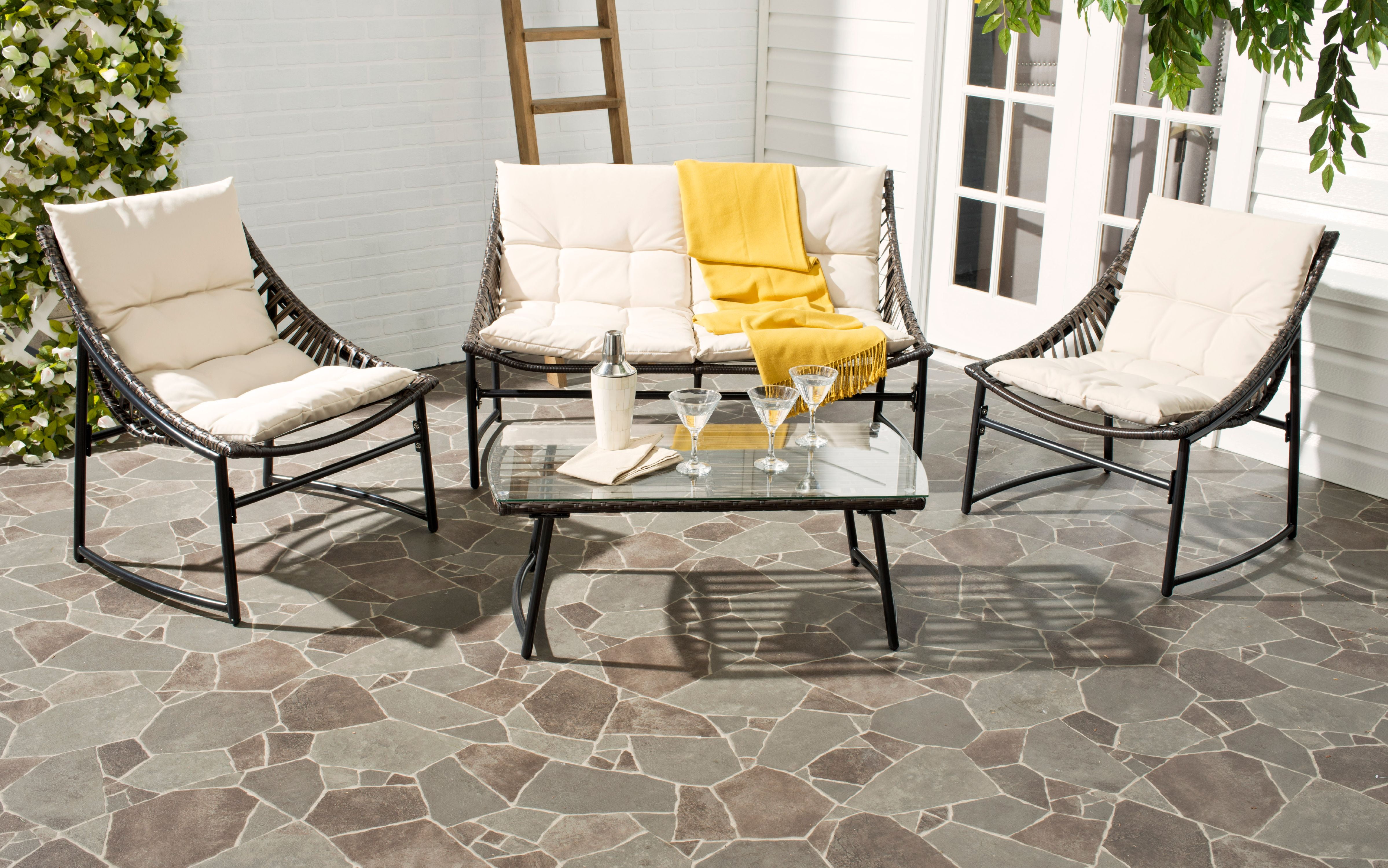 Berkane Beige and Brown Wicker 4-Piece Patio Conversation Set