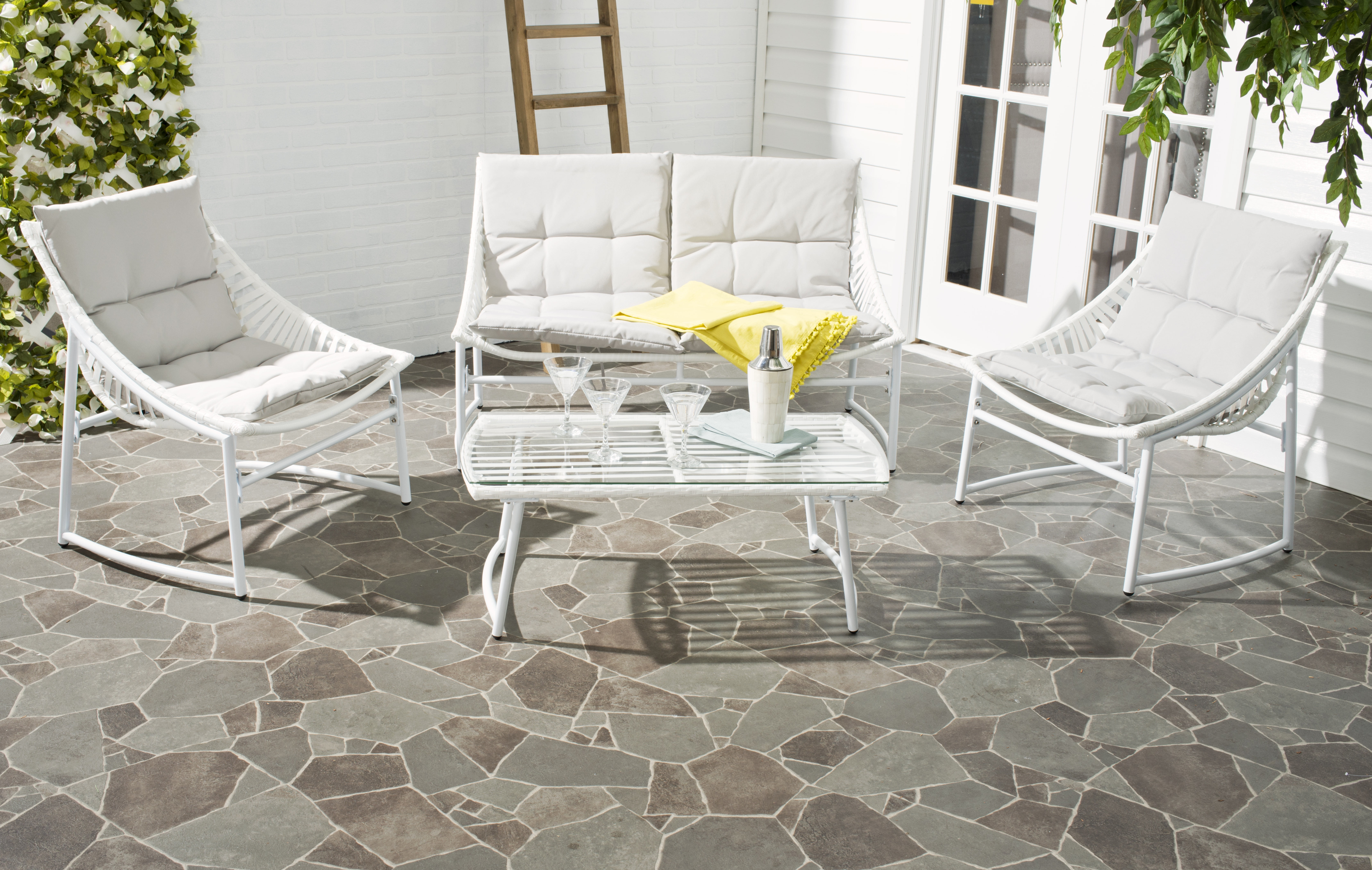 Berkane White and Gray Rattan 4-Piece Outdoor Furniture Set