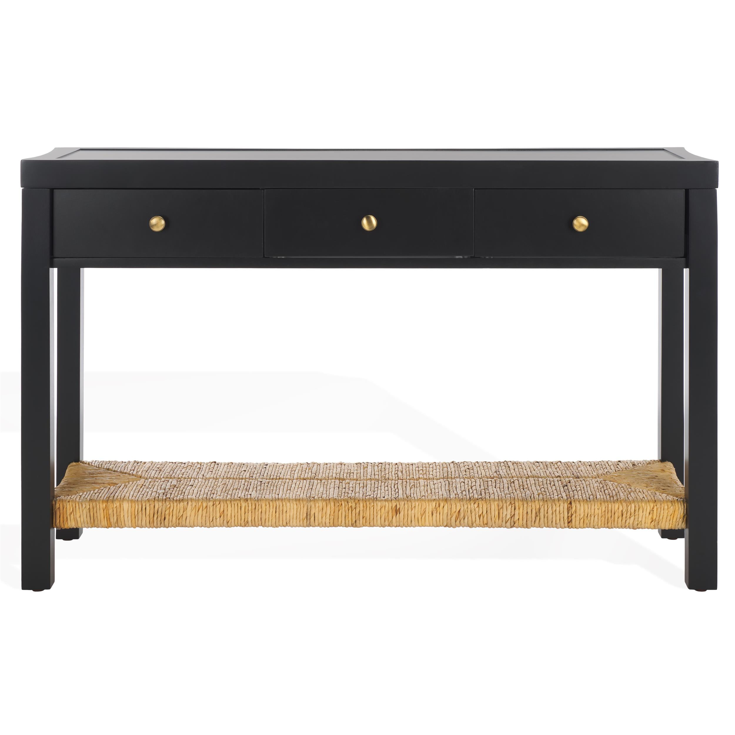 Black Mahogany and Banana Stem Console Table with Storage Shelf