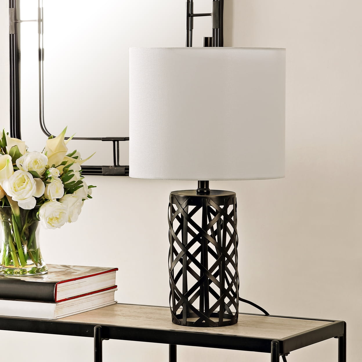 Arc Adjustable Black Iron 17" Table Lamp with Birdcage Design