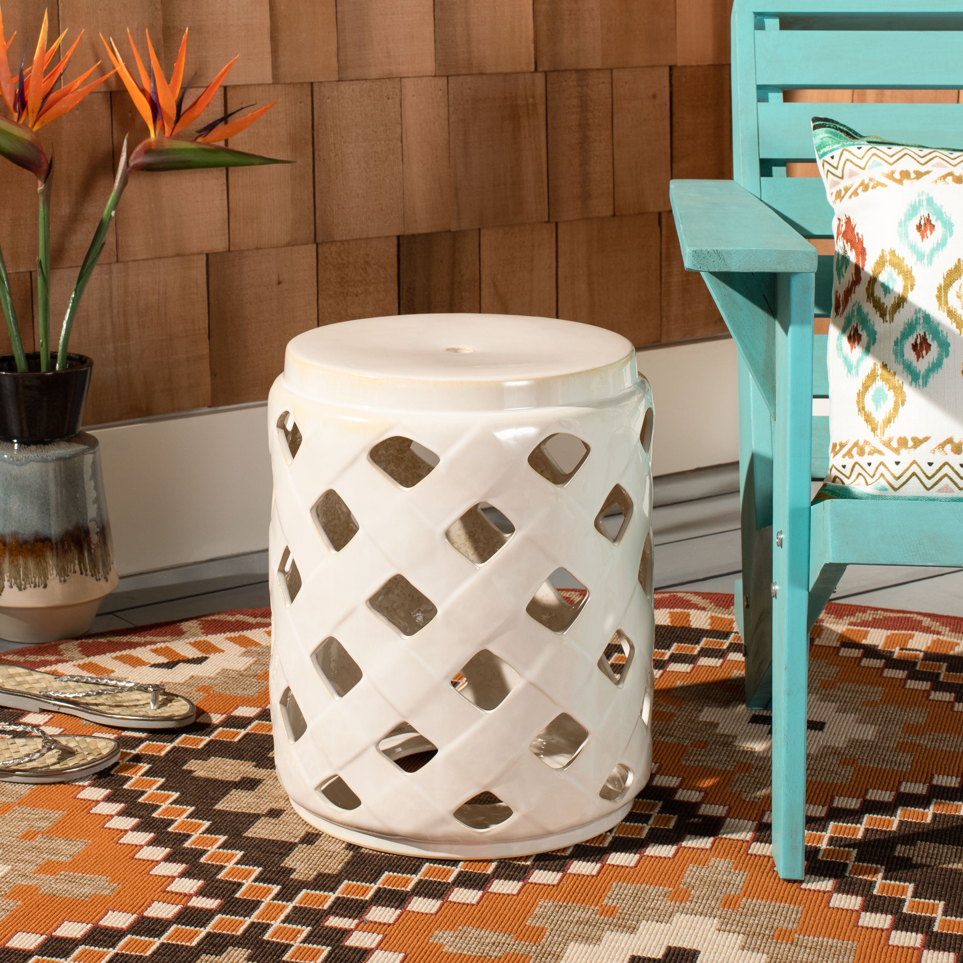Safavieh Betli Trellis Ceramic Indoor Outdoor Garden Stool Cream