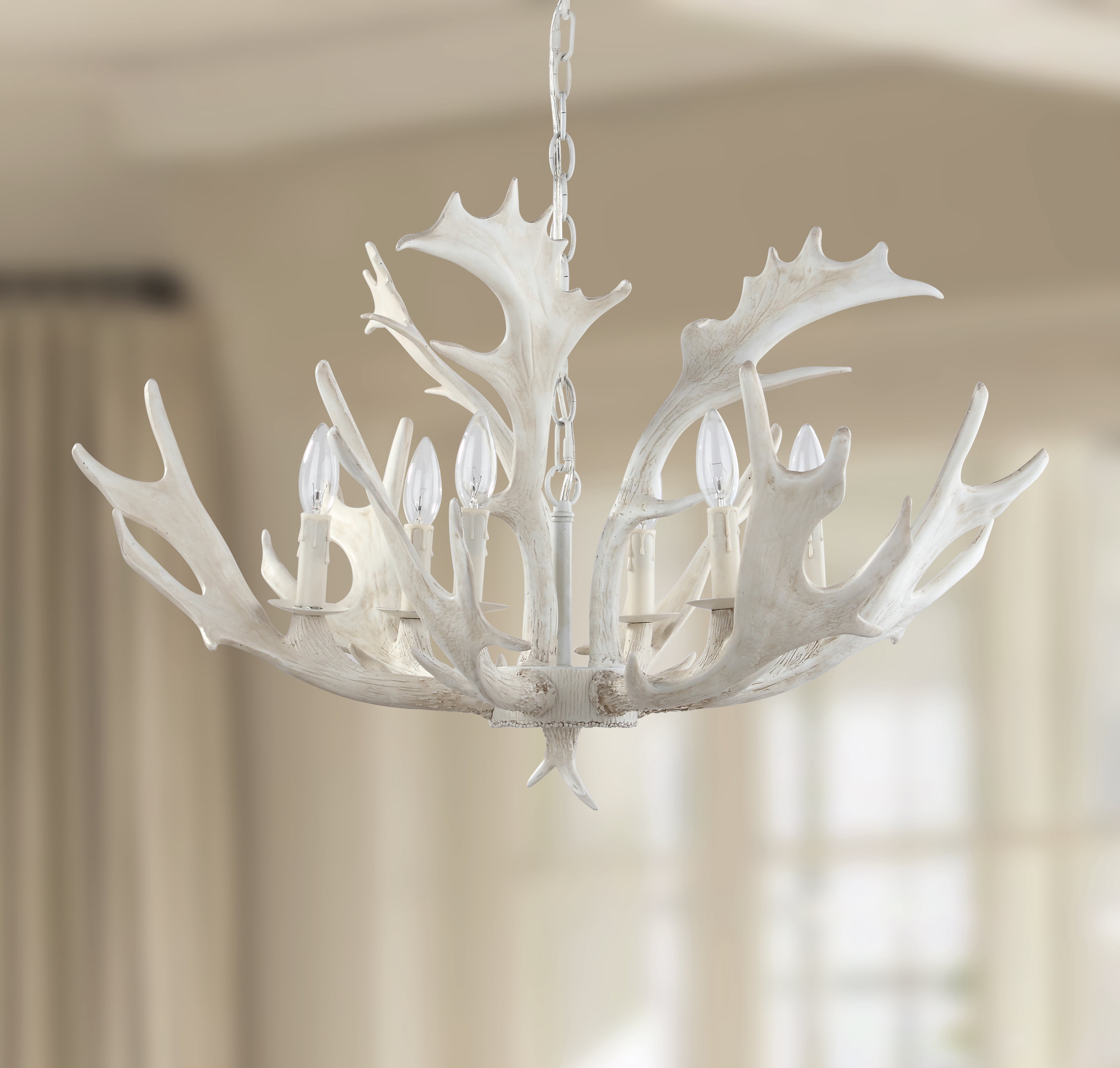 White Faux Antler 30-Inch Resin Chandelier
