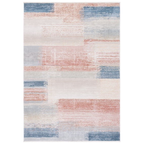 Safavieh Blair Machine Washable Slip Resistant Didy Contemporary Rug 6'7" x 6'7" - Beige/Blue Rust - Round