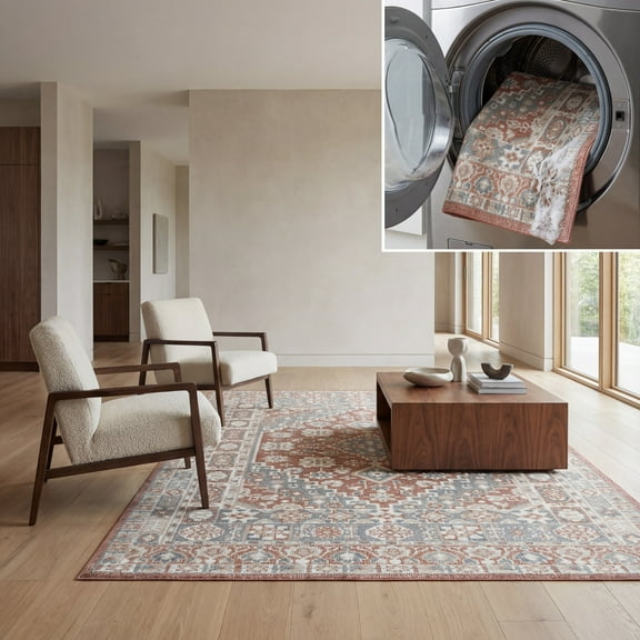 Safavieh  Blair Machine Washable Slip Resistant Reginalda Rug 4'  x  6' - Rose/Grey - Rectangle