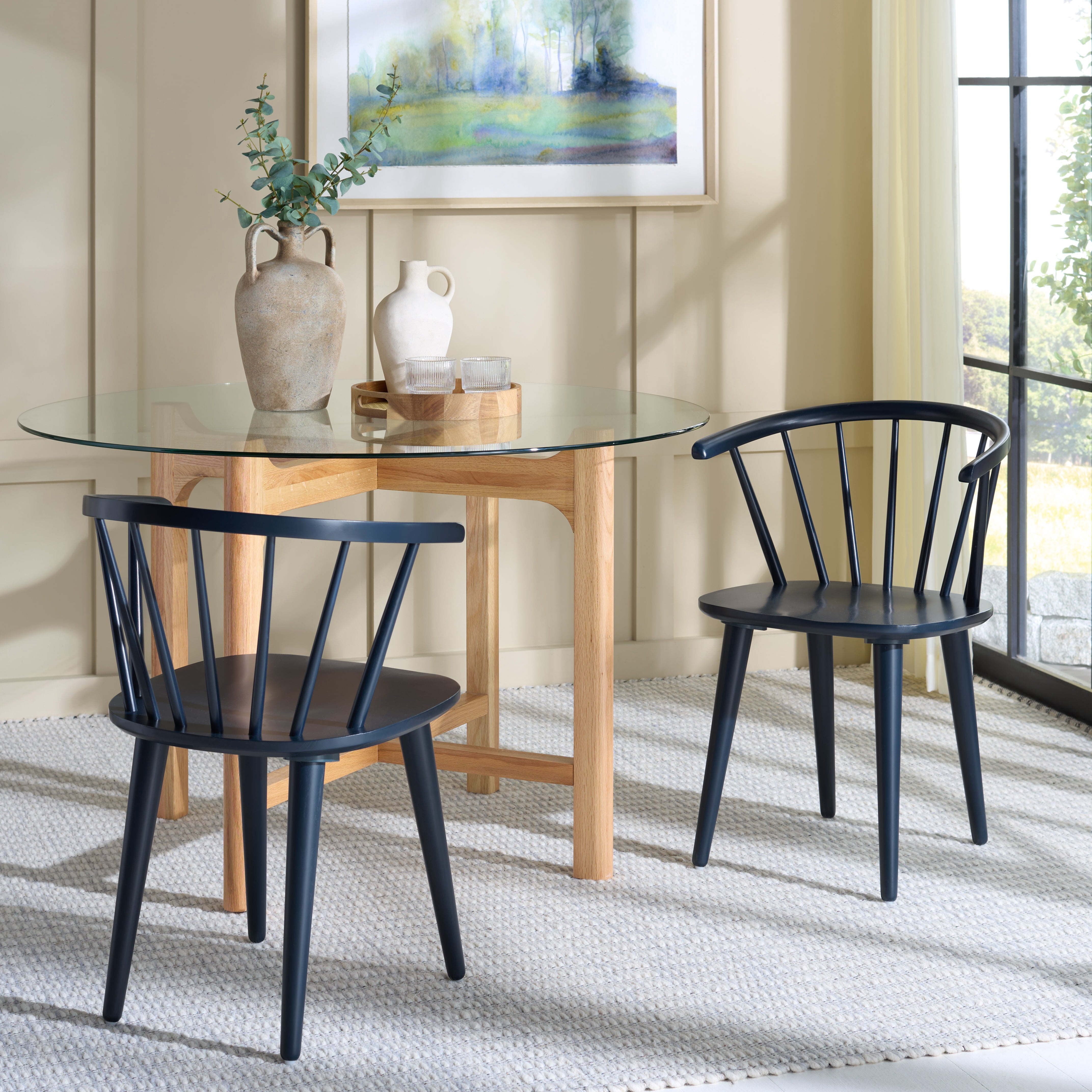 Safavieh Blanchard Scandinavian Wood Dining Side Chairs, Navy (Set of 2)