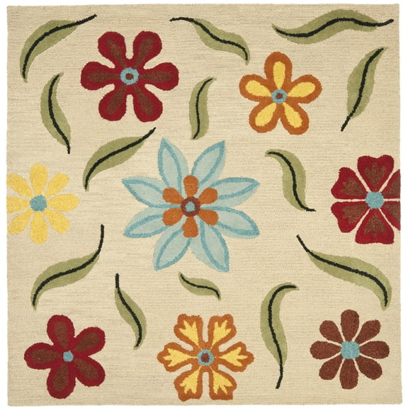 SAFAVIEH Blossom Maria Floral Wool Area Rug, Beige/Multi, 4' x 4' Square